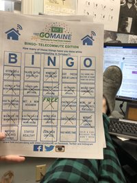 A person completing the GO MAINE Bingo Telecommute game.